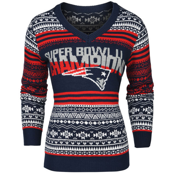 New England Patriots Women's Super Bowl LI Champions V-Neck Sweater - Navy